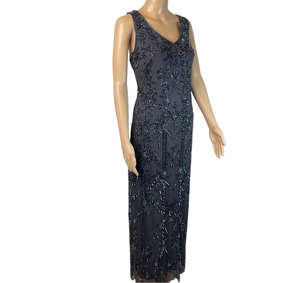 Pisarro Nights Womens Gown Sz 10 Beaded Mesh V-Neck Chiccore Formal Full Length - Picture 8 of 16